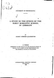 Front cover of A study in the ethics of the early romantic school in Germany by Harry Spencer Blackiston
