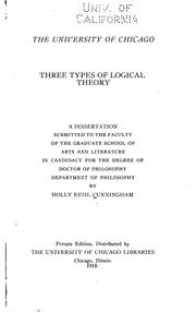 Front cover of Three types of logical theory by Holly Estil Cunningham