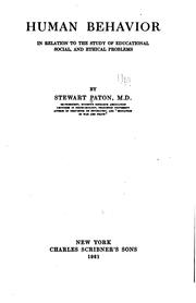 Cover of Human behavior in relation to the study of educational, social, and ethical problems by Paton, Stewart