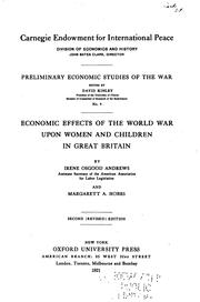 Front cover of Economic effects of the world war upon women and children in Great Britain by Irene Osgood Andrews