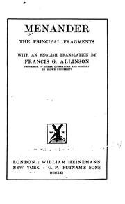 Cover of Menander, the principal fragments by Menander of Athens