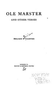 Cover of Ole marster by Benjamin Batchelder Valentine