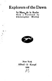 Front cover of Explorers of the dawn by Mazo de la Roche