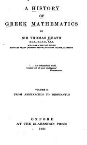 Front cover of A history of Greek mathematics by Thomas Little Heath