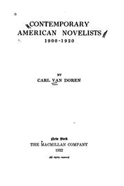 Front cover of Contemporary American novelists, 1900-1920 by Carl Van Doren