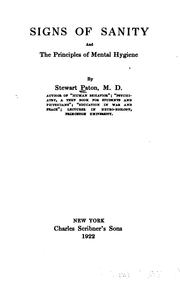 Cover of Signs of sanity and the principles of mental hygiene by Paton, Stewart