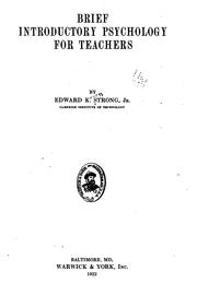 Front cover of Brief Introductory Psychology For Teachers by Edward K. Strong