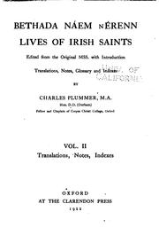 Cover of Bethada Náem nÉrenn by Plummer, Charles