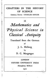 Cover of Mathematics and physical science in classical antiquity by Johan Ludvig Heiberg