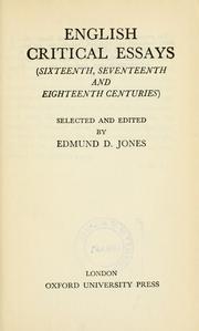 Cover of English critical essays (sixteenth, seventeenth, and eighteenth centuries) selected and ed. by Edmund D. Jones by Edmund David Jones
