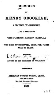 Cover of Memoirs of Henry Obookiah by E. W. Dwight