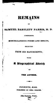 Front cover of Remains of Samuel Bartlett Parris, M.D by Samuel Bartlett Parris