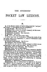 Front cover of The pocket law-lexicon, explaining technical words, phrases, and maxims of the English, Scotch, and Roman law by Henry Gilbert Rawson