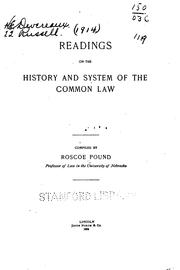 Front cover of Readings on the history and system of the common law by Roscoe Pound
