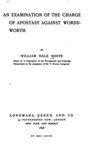 Front cover of An examination of the charge of apostasy against Wordsworth by William Hale White