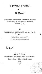Cover of Retrorsum: a poem delivered before the alumni of Madison university by William Carey Richards
