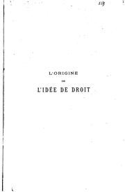 Cover of L' origine de l'idée de droit by Richard, Gaston