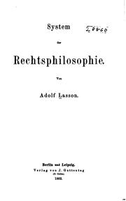 Front cover of System der rechtsphilosophie by Adolf Lasson