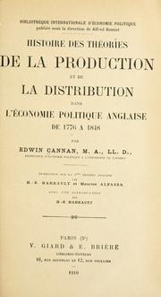Front cover of Histoire des théories de la production et de la distribution dans l'économie politique anglaise de 1776 à 1848 by Cannan, Edwin