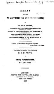 Front cover of Essay on the mysteries of Eleusis by Uvarov, Sergi͡eǐ Semenovich Graf