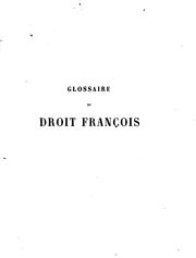 Front cover of Glossaire du droit françois by François Ragueau