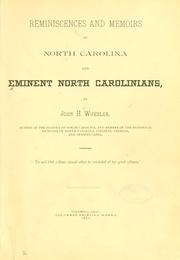 Front cover of Reminiscences and memoirs of North Carolina and eminent North Carolinians by Wheeler, John H.