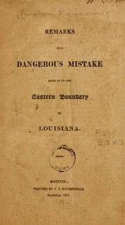 Front cover of Remarks on a dangerous mistake made as to the eastern boundary of Louisiana by Benjamin Vaughan