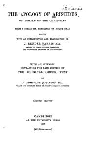 Front cover of The Apology of Aristides on Behalf of the Christians by J. Rendel Harris