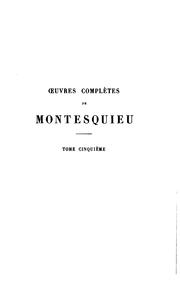 Front cover of Œuvres complètes de Montesquieu by Charles-Louis de Secondat baron de La Brède et de Montesquieu