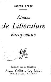 Front cover of Études de littérature européenne by Joseph Texte