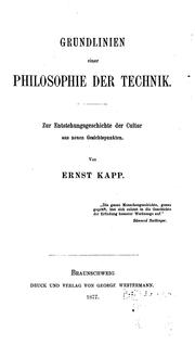 Front cover of Grundlinien einer Philosophie der Technik by Ernst Kapp