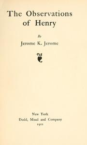 Front cover of The Observations of Henry by Jerome Klapka Jérôme