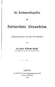 Front cover of Die Kirchenrechtsquellen des Patriarchats Alexandrien by Wilhelm Riedel