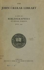 Cover of A list of bibliographies of special subjects, July, 1902 by John Crerar Library