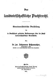 Front cover of Das landwirtschaftliche Pachtrecht by Johannes Josef Hubert Schumacher