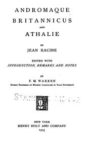 Front cover of Andromaque, Britannicus and Athalie by Jean Racine