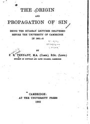 Cover of The origin and propagation of sin by Frederick Robert Tennant