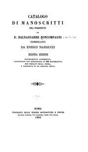 Cover of Catalogo di manoscritti ora posseduti da D. Baldassare Boncompagni by Baldassarre Boncompagni