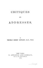 Front cover of Critiques and addresses by Thomas Henry Huxley