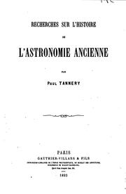 Cover of Recherches sur l'histoire de l'astronomie ancienne by Paul Tannery