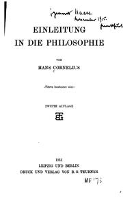 Front cover of Einleitung in die Philosophie by Cornelius, Hans
