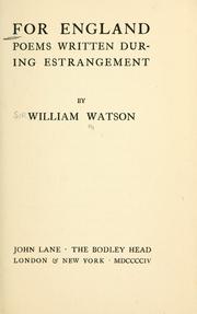Cover of For England by Watson, William Sir