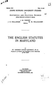 Front cover of The English statutes in Maryland by Sioussat, St. George L.