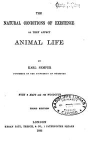 Front cover of The natural conditions of existence as they affect animal life by C. Semper