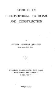 Cover of Studies in philosophical criticism and construction by Sydney Herbert Mellone