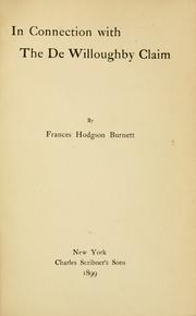 Front cover of In connection with the De Willoughby claim by Frances Hodgson Burnett