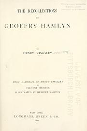 Front cover of The recollections of Geoffry Hamlyn by Henry Kingsley