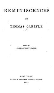 Cover of Reminiscences by Thomas Carlyle