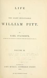 Front cover of Life of the Right Honourable William Pitt by Philip Henry Stanhope Earl Stanhope