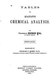 Front cover of Tables for qualitative chemical analysis by Will, Heinrich